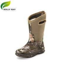 Solid brown Neoprene rubber boots with cleated outsole for fishing